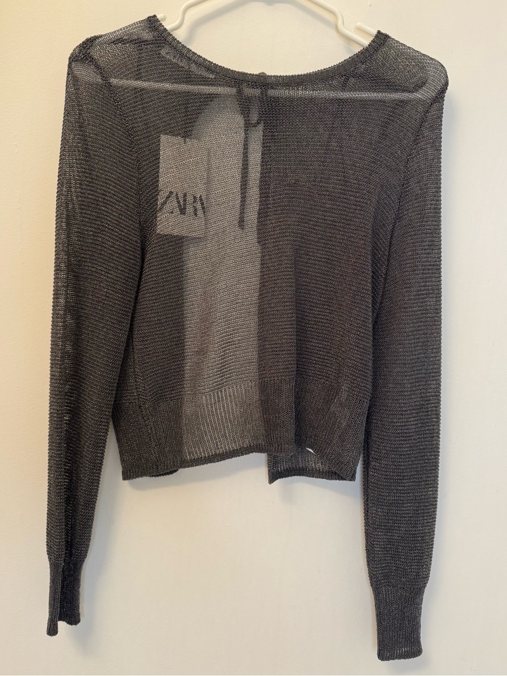 Zara Sheer Charcoal Crew Neck Sweater